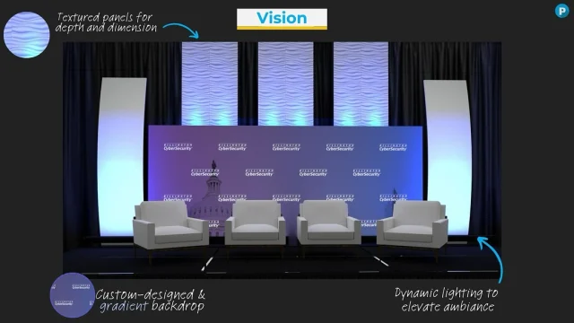 From vision to reality ✨  Bringing our client’s vision to life is all about collaboration, creativity, and precision. Our team spent months refining every detail, ensuring each panel perfectly captured the concept. And that’s just one piece of a much larger event, filled with trade shows, speaker sessions, and immersive experiences.  #EventProduction #WashingtonDC #billingtoncybersummit #Design #Behindthescenes