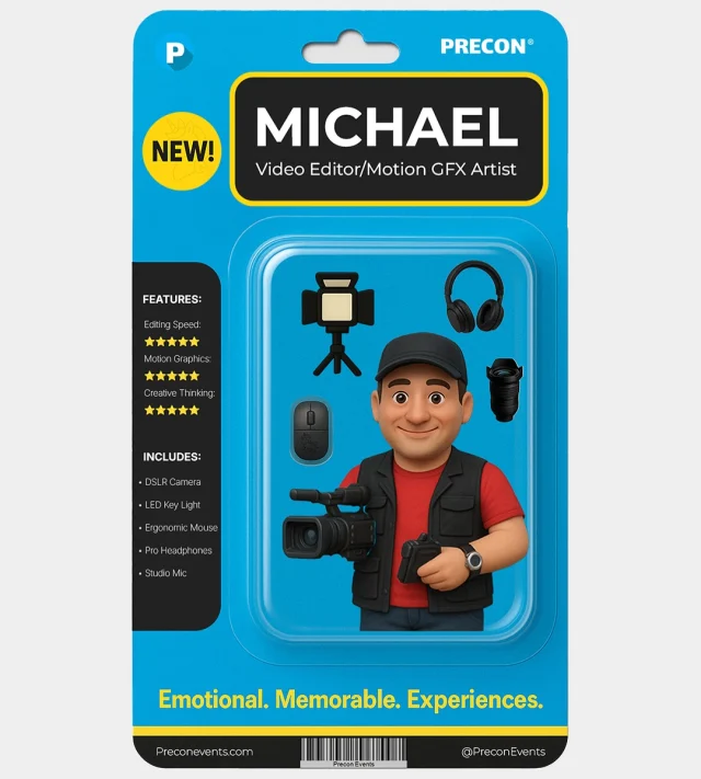 The NEWEST Precon Team Members Michael and Monica in action figure form ✨  Michael joins us as our new Video Editor/Motion GFX Artist 🎥
Monica will be our newest Production Logistics Coordinator 📐  🔍 Zoom in to read about their features, what’s included, and spot the hidden Preconicorn (Precon-unicorn 🦄)  Comment!: Who do you want to see next in action figure form? A few of our OG employees..? 💬